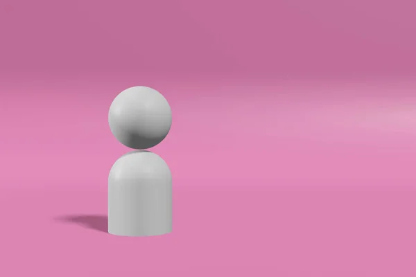 Bir gri insan figürü, yumuşak pembe arka planda 3 boyutlu resimleme