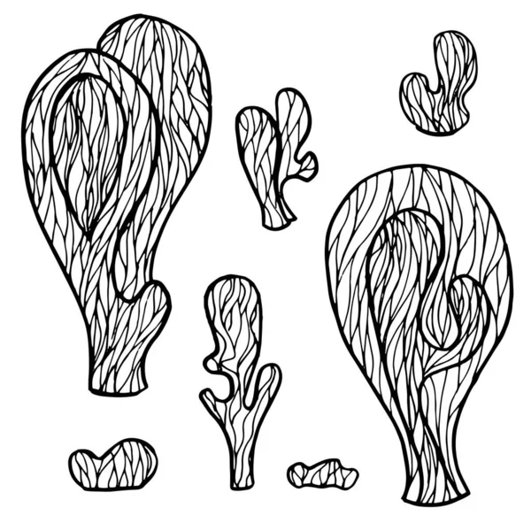 Doodle Gerçeküstü Fantezi Dokuma Ağacı Yetişkinler Için Kaktüs Boyama Sayfası — Stok Vektör