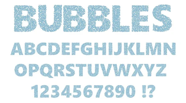 Handritat Alfabet Primitiv Stil Slumpmässigt Stora Mjuka Blå Bubblor Enkel — Stock vektor