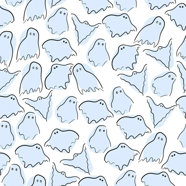 Хеллоуїн Безшовний Візерунок Блакитні Дикі Привиди Білому Фоні Мінімальна Проста — стоковий вектор