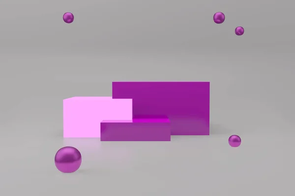 幾何学的形態を持つ抽象最小シーン 明るい紫色の柱状の表彰台 製品を表示するシーンをモックアップします ショーケース ショップフロント ディスプレイケース 3Dレンダリング — ストック写真