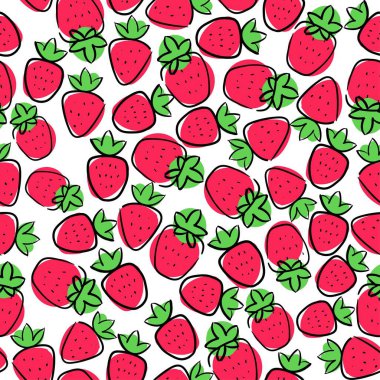 Parlak kırmızı çilekler. Çizim stili. Basit, düz, düz desenli.