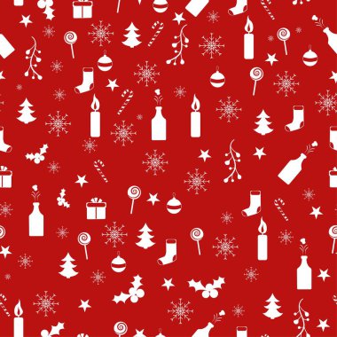 Noel 'de hediyeler, şekerler, kar taneleri, basit düz vektör çizimleri.