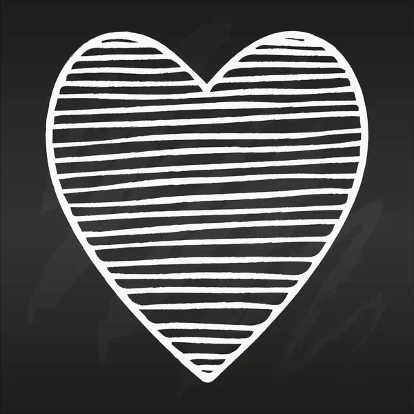 现代心脏简约线条图解。黑色黑板上的心脏轮廓。简单的笔画风格 — 图库矢量图片