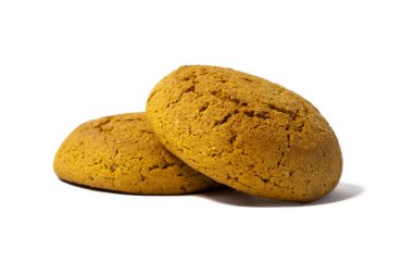 Lezzetli ev yapımı kurabiyeler beyaz arka planda dar odak çizgisi, sığ alan derinliği