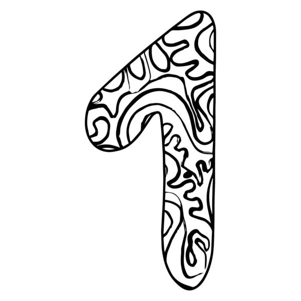 Zentangle Alfabeto Estilizado Número Mão Branca Preta Desenhada Doodle Padrão —  Vetores de Stock
