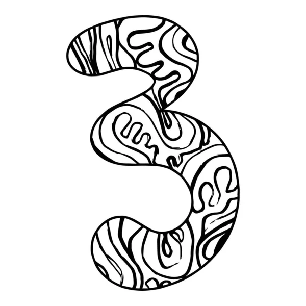 Zentangle Stylized Alphabet Number Black White Hand Drawn Doodle Ethnic — Stock Vector