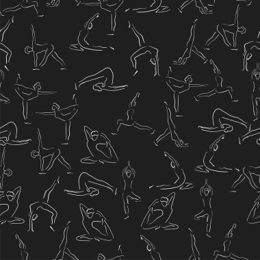 Yoga yapan kız silueti, sağlıklı yaşam tarzı, basit vektör çizimi, kusursuz desen