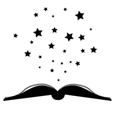 Kitap ve yıldız logosunun vektör tek renkli çizimi Basit ana hatlı tasarım