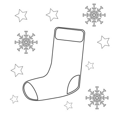 Noel çorapları. Tatil için ev dekorasyonu. Çocuklar ve yetişkinler için boyama sayfası ya da kitap. Yeni Yıl ve Noel Sembolü Basit düz vektör çizimi