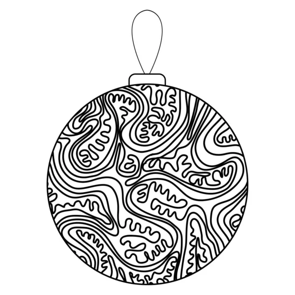Ilustración Vectorial Blanco Negro Bola Cristal Navidad Con Patrón Zentangle — Vector de stock
