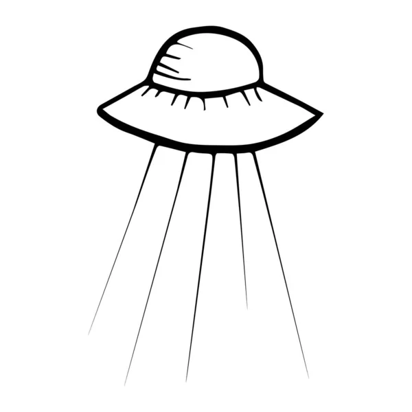 Ufoアイコン 白地に隔離された手書きのアウトラインインクスタイルの空飛ぶ円盤のロゴ — ストックベクタ