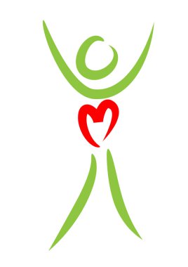 Beyaz arkaplanda kalbi olan kişi simgesi 