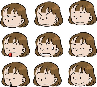 Çeşitli duyguların farklı ifadelerinin karikatürü.