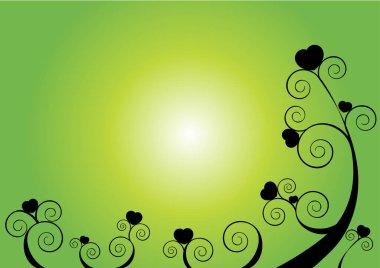 Renkli arka plana karşı ağaçlarda büyüyen kalplerin vektör çizimi 