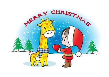 Noel Baba 'lı şirin bir noel kartının vektör çizimi