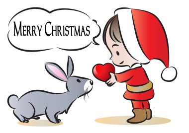 Noel hediyesi olan sevimli bir çizgi film tavşanının vektör çizimi