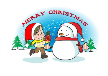 Kardan Adam ve Noel Baba 'yla Noel tebrik kartı.