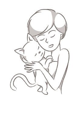 Kedi tutan kadın, vektör illüstrasyon