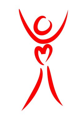 Beyaz arkaplanda kalbi olan kişi simgesi 