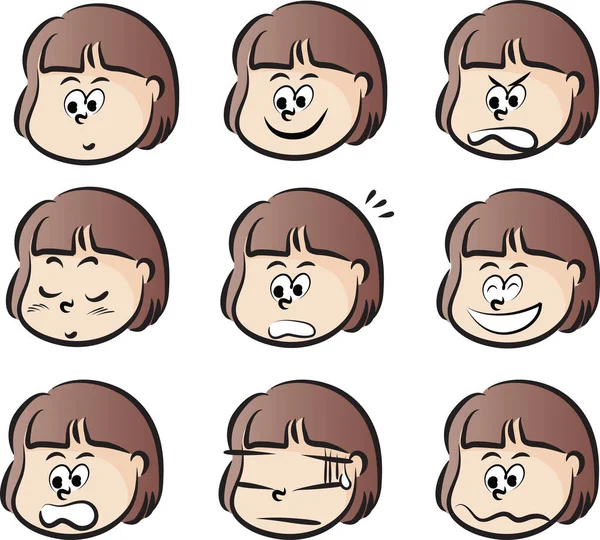 Set Cartoon Faces Different Expressions — Stock Vector