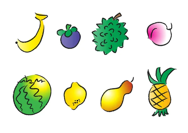 Ilustração Diferentes Tipos Frutas Fundo Branco — Vetor de Stock