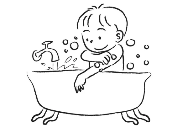 Linda Niña Traje Baño Con Cepillo — Vector de stock