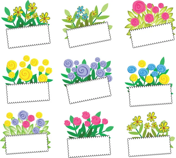 Set Vectorframes Met Bloemen Planten — Stockvector