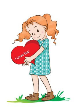 Kalp şeklinde kırmızı kalpli bir kız.