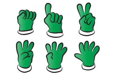 karikatür el çizimi biçim simgeleri farklı ellerle dört renk olarak ayarlandı