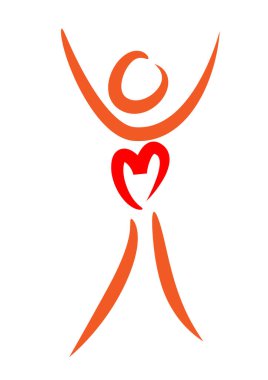 Beyaz arkaplanda kalbi olan kişi simgesi 