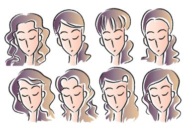 Yüz ifadeleri, yüzü ve genç bir kadın olan ikonlar. Vektör çizimi. beyaz arkaplanda izole.