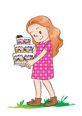 Bir parça ekmekle pasta yiyen kız.