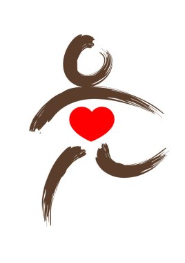 Beyaz arkaplanda kalbi olan kişi simgesi 