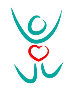 Beyaz arkaplanda kalbi olan kişi simgesi 