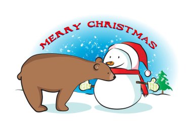 Noel Baba şapkalı penguen çizgi filminin vektör çizimi