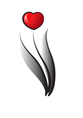 Beyaz arka planda kalbi olan lale çiçeği logosu.