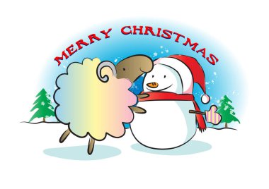 Kardan Adam ve Noel Baba 'yla Noel tebrik kartı.