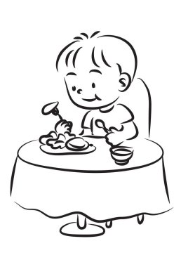 Beyaz arka planda küçük bir çocuğun vektör karikatürü çizimi