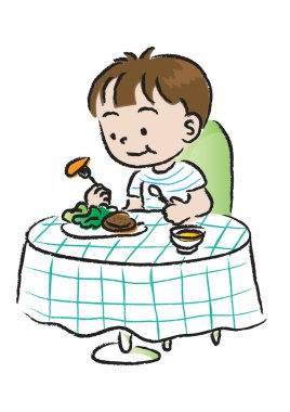 Beyaz arka planda küçük bir çocuğun vektör karikatürü çizimi