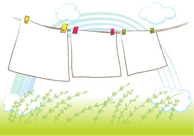 Üzerinde yeşil çimen resmi olan boş bir pankartın çizimi