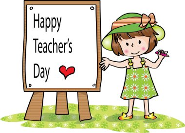 Kırmızı elbiseli bir kızla okul kartına geri dön.