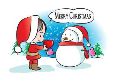 Noel Baba ve Kardan Adam 'la Noel tebrik kartı.