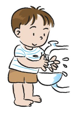 Beyaz arka planda küçük bir çocuğun vektör karikatürü çizimi