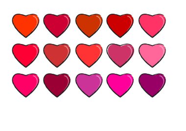 Beyaz arkaplanda vektör kalpleri kümesi 