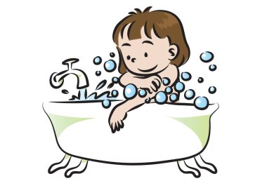 Diş fırçasıyla banyoda küçük bir kızın resmi.