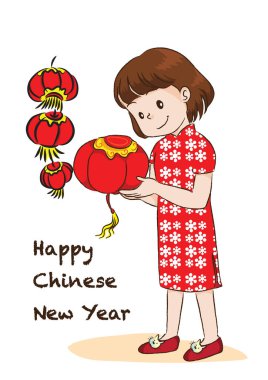 Çin Yeni Yıl tebrik kartı ve kırmızı ejderha.