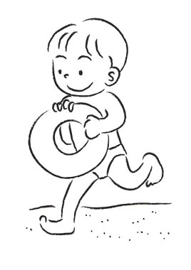 Basketbol topuyla oynayan bir çocuğun vektör çizimi