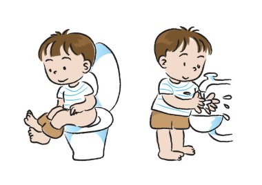 Beyaz arka planda küçük bir çocuğun vektör karikatürü çizimi