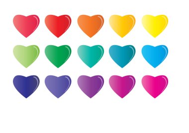 Beyaz arkaplanda vektör kalpleri kümesi 